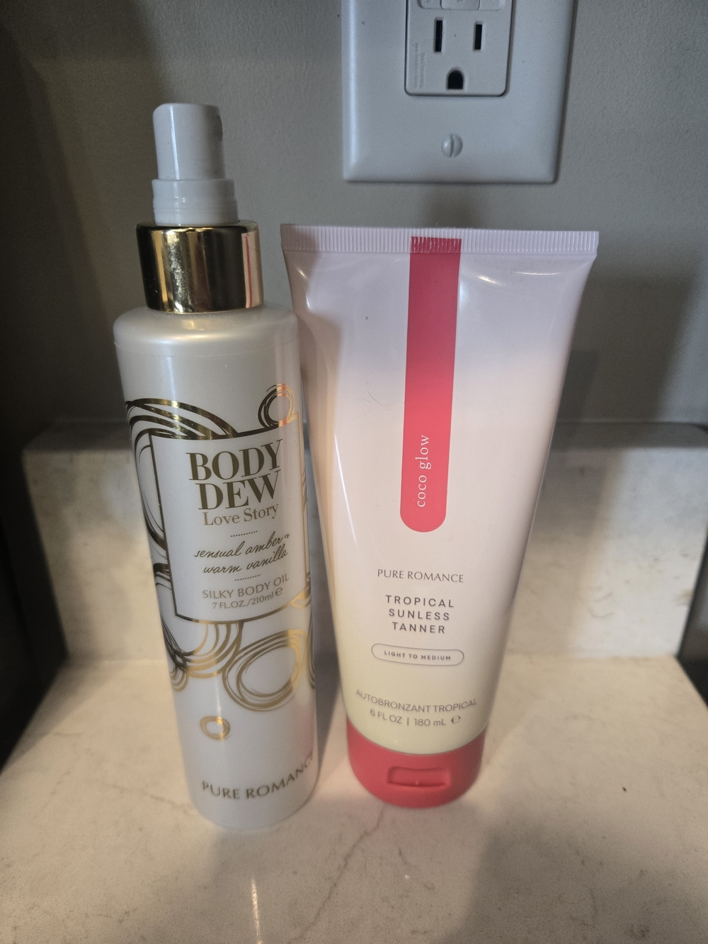 Pure Romance Body Dew Silky Body Oil & Tropical Sunless Tanner - Pink/White
